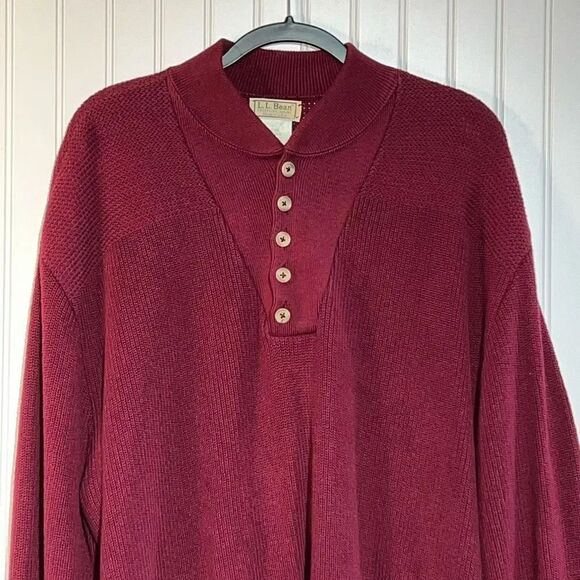 LL Bean Button VNeck Sweater Men 2XL Long Wine Long Sleeve CabinCore GrandPaCore - Picture 2 of 10